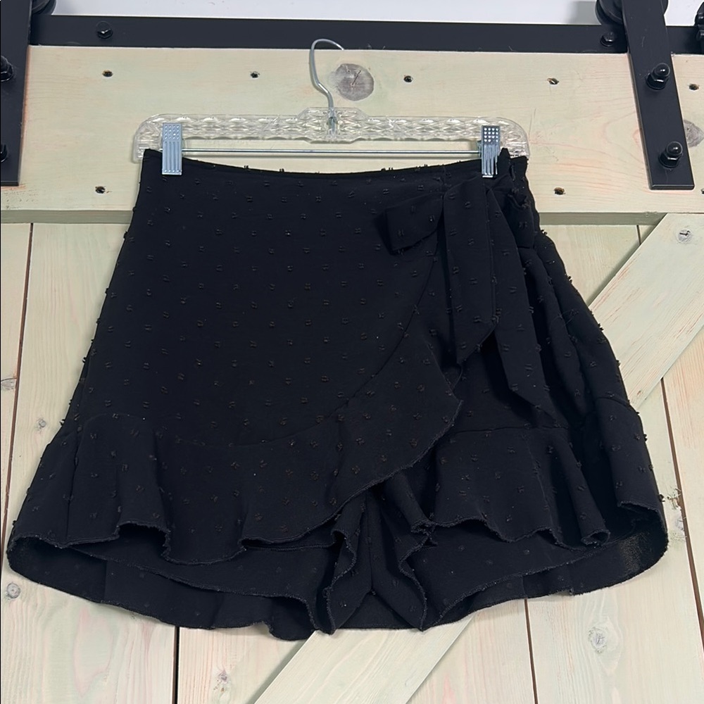 Black Ruffled Wrap Mini Skort